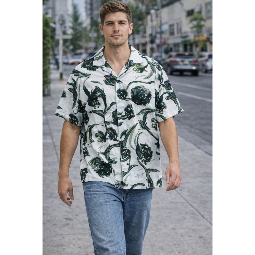 Jacquemus Artichoke Print Shirt White Green New Le‎ Coup de Soleil Boxy size 50
